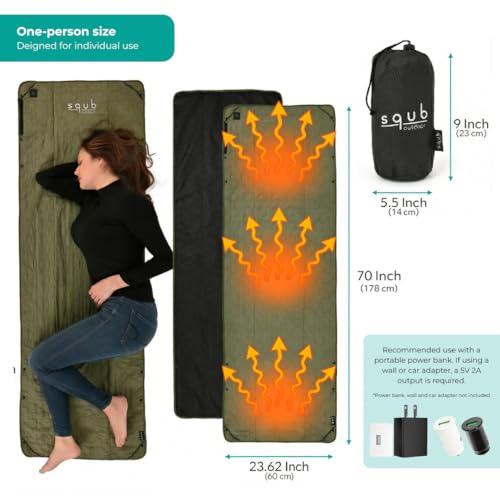 Electric Heated Blanket – Waterproof for Outdoor Camping, Cordless Heating with 3 Heat Levels, Portable Travel Cover w/Storage Bag, Electric Blanket & Battery Heated Blanket (Power Bank Not Included) - color: Green
