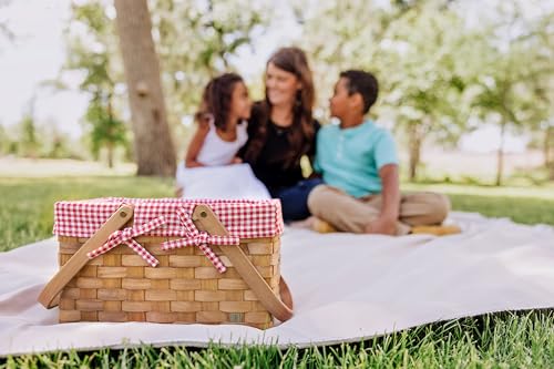 PICNIC TIME Piccola Picnic Basket, Picnic Basket, Wicker Basket, (Red & White Gingham)