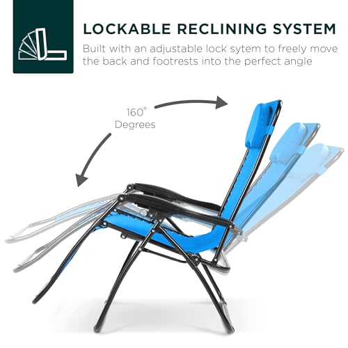Best Choice Products Oversized Zero Gravity Chair, Folding Outdoor Patio Lounge Recliner w/Cup Holder Accessory Tray, Pillow - Light Blue - color: Light Blue
