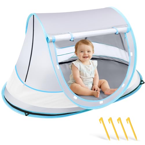 Baby Beach Tent, Pop Up Beach Tent Sun Shade for Beach, UPF 50+ UV Protection Sun Shelters for Infants with Carry Bag for Outdoor Travel, Camping(Gray) - color: Gray