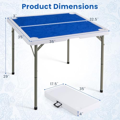 Goplus Mahjong Table, 35" Square Folding Card Table w/4Cup Holders, Anti Slip Mat, HDPE Tabletop, Metal Legs, Portable Mahjong Game Table for Domino Game, Picnic (Navy, Table w/Removable Mat) - style: Navy, Table w/Removable Mat