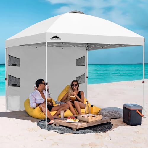 EAGLE PEAK Commercial Canopy 10x10 with Sidewall Storage, Easy OnePerson Setup Pop Up Canopy Tent with Roller Bag, Stakes, Ropes, and Weight Bags, White - color: White