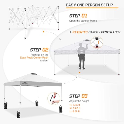EAGLE PEAK Pop Up Canopy Tent with Wheeled Carry Bag, 8 Stakes, 4 Ropes, 4 Weight Bags, Easy Set Up Tent Canopy, 10x10 ft, 100sqft of Shade, White - color: White, size: 10x10