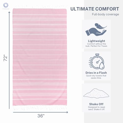 Cotton Turkish Beach Towel with Towels Oversized 36"x72" Pool Absorbent Extra Large Quick Dry Sand Travel Towel (Peony Plush, 4 Pack) - color: Peony Plush, size: 4 Pack