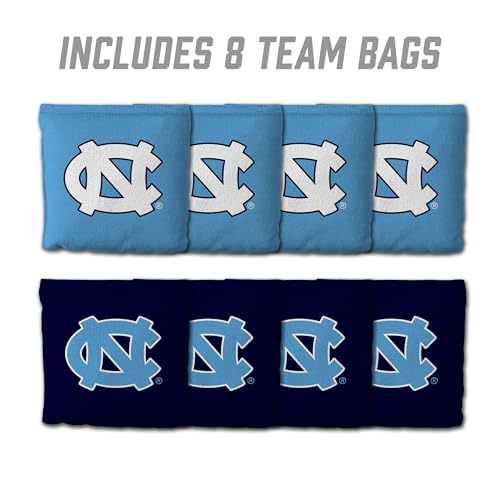 YouTheFan Officially-Licensed NCAA Set of 8 Cornhole Bags - All Weather Dual Sided Slide & Stop - Regulation Size with Carry case - color: North Carolina Tar Heels