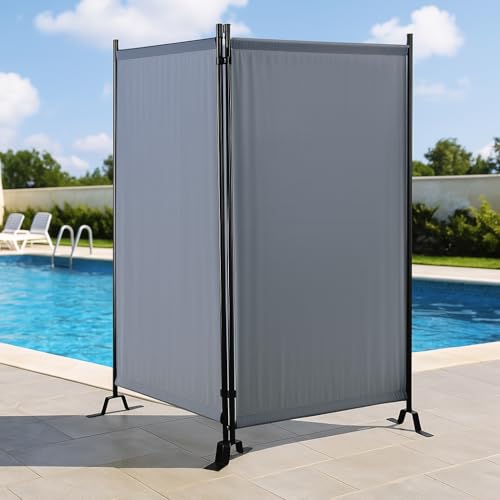 Proman Products - Galaxy 2 Panel Section Privacy Folding Screen Divider, Water Repellent Fabric Room Divider with Black Powder Coated Metal Frame for Indoors or Outdoors (Gray) - color: Grey, size: 2 Panel