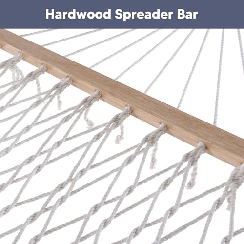 SUNCREAT 2 Person Hammock with Hardwood Spreader Bar, Outdoor Rope Hammock with Polyester Pad, 475 lbs Capacity, Blue Stripes - color: Blue Stripes