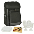 Picnic at Ascot Cooler Backpack for 4 with Plates, Glasses, Hardwood Board, Cheese Knife & Corkscrew - Large 30 Can Capacity- Lightweight, Insulated & Leak-Proof - size: Charcoal with picnic accessories