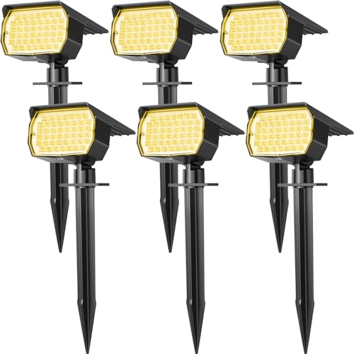 WENATY Solar Spot Lights Outdoor Waterproof IP65, 6 Pack Landscape Spotlights with 46 LEDs, 3 Modes Auto On/Off Solar Powered Flood Lights for Outside Pathway, Yard, Garden, Walkway (Warm White) - color: Warm White, size: 6 Pack