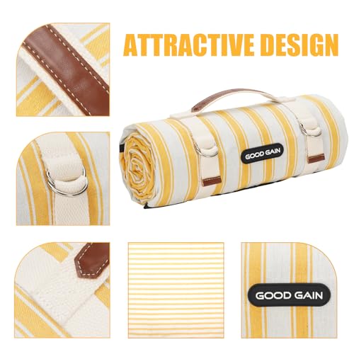 G GOOD GAIN Picnic Blankets Waterproof - Extra Large Outdoor Blanket Sand Free Foldable with Carry Strap for Beach, Camping, Park Grass, Hiking, Travel, Concerts, Indoor(Bumblebee) - color: Bumblebee Yellow