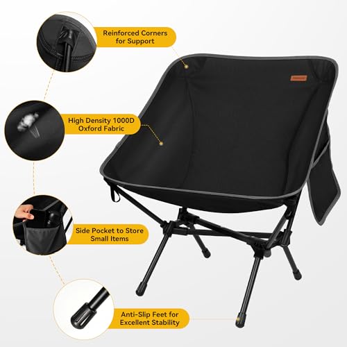 TOBTOS 2 Pack Ultralight Camping Chair, Portable Folding Backpacking Chair, Compact Camping Chair with Carry Bag for Outdoor Camp Hiking Backpack Beach Travel (Black) - color: Black-2 Pack