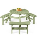 Best Choice Products 6-Person Circular Outdoor Wooden Picnic Table for Patio, Backyard, Garden, DIY w/ 3 Built-in Benches, 500lb Capacity - Sage Green - color: Sage Green