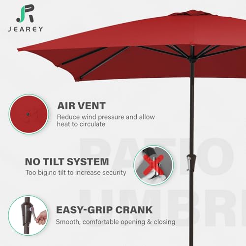 JEAREY 8x10 ft Rectangular Patio Umbrellas Outdoor Table Market Umbrella w/Crank, 8 Sturdy Ribs, UV Protection Windproof Sunproof for Garden, Deck, Backyard, Pool(Red) - color: Red, size: 8x10ft