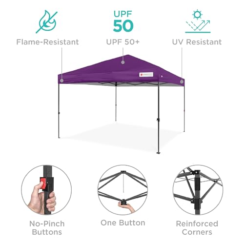 Best Choice Products 10x10ft Pop Up Canopy Tent, Outdoor Shade, 1 Person 1 Minute Set Up, Carry Case, 4 Weight Bags - Amethyst Purple - color: Amethyst Purple, size: 10x10ft