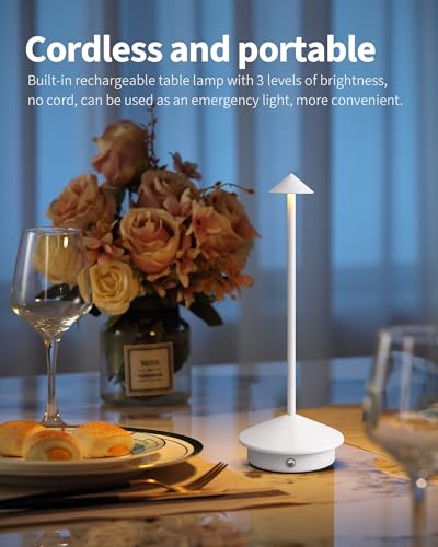 Modern Cordless Table Lamp Set of 2, Portable LED Desk Lamps, 5000mAh Rechargeable Battery Operated Lighting for Bedroom Dining Room Restaurant Coffee Shop Camping Night Light (White) - color: White (2 Pack)