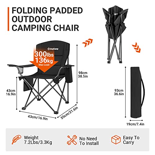KingCamp Padded Portable Outdoor Folding Lounge Chairs with Built In Cupholder, Insulated Cooler Sleeve, and Side Storage Pocket, Black - color: Black, size: 1 Pack