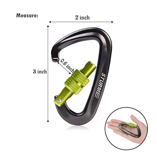 STURME 12kN (2697 lbs) Heavy Duty Locking Carabiner Clips for Outdoor, Camping, Hiking, Securing Pets, Hammock, Dog Leash Harness - color: Green