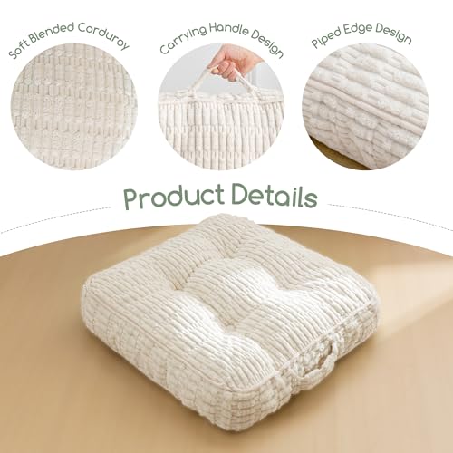 Washable Floor Pillow Cushion for Adults, Meditation Cushion Pillow, Removable Tufted Blended Corduroy Cover, Large Square Floor Sitting for Tatami Living Room or Yoga, 2Pack, Machine Washable - color: Square Beige, size: 4" Thick(Pack of 2)