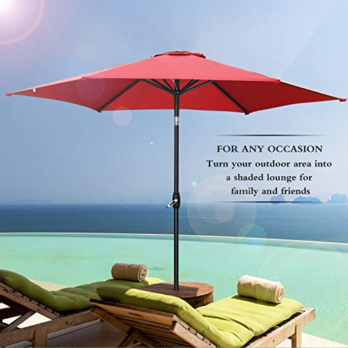 HYD-Parts 9FT Patio Umbrella Outdoor Table Umbrella,Market Umbrella with Push Button Tilt and Crank for Garden, Lawn, Deck, Backyard & Pool, No base (Red) - color: Red, size: Umbrella Only