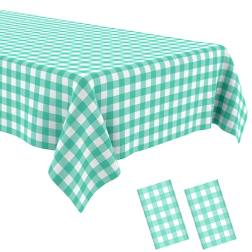 2 Pack Green Gingham Picnic Tablecloths - 54 * 108 Inch Green and White Checkered Rectangular Plastic Tablecloths for Parties - color: Green Gingham, size: 54" x 108" Rectangular (2 Pack)