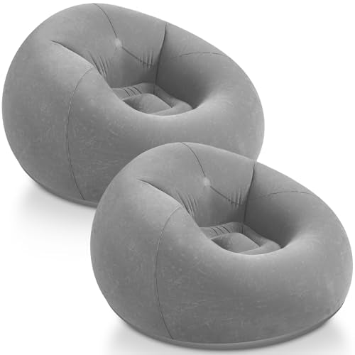 Realspring Inflatable Bean Bag Chairs Outdoor Blow up Camping Chairs Inflatable Lazy Sofa Folding Portable Bean Bag Loungers Couch for Movie Night(Dark Gray,2 Pcs) - color: Dark Gray