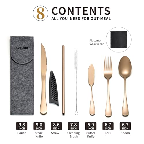 Travel Utensils with Case, Portable Silverware Set Stainless Steel Lunch Box Travel Cutlery Set for Work, Camping, Picnic, Hiking, Office (Rose Gold) - color: Rose Gold