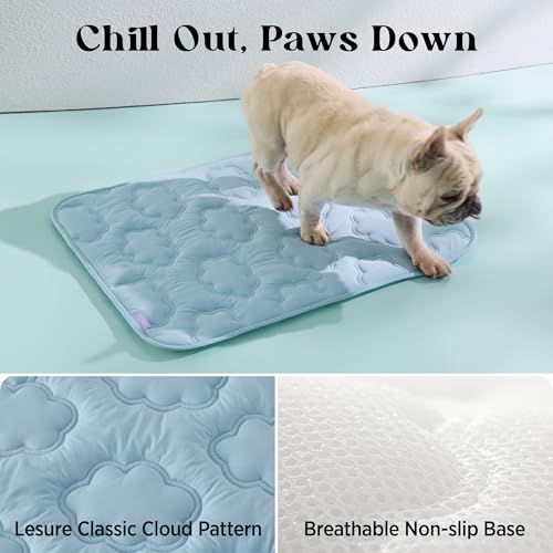 LE SURE Dog Cooling Mat for Medium Dogs - Q-Max>0.5 Breathable Thin Cool Crate Pad for Puppy with Chill Fiber and Innovative Mesh Base Design, Portable Washable Pet Kennel Mat for Summer, 29x21,Blue - color: Blue, size: 29" x 21" (Medium)