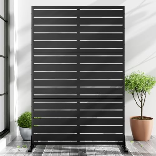 Casaphoria Metal Privacy Screen Outdoor, 72" H x 47" W Freestanding Decorative Privacy Screen for Patio Deck Balcony Garden with Stable Base, Black-Adams - color: Black-adams-6