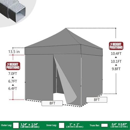 Eurmax USA 8x8 Pop Up Canopy Tent,Commercial Tent with Patented No-Tip Rolling Bag,4 Zippered Removable Walls,UV & Water Resistant Canopy Top,Heavy Duty Outdoor Gazebo,Instant Shelter(Gray) - color: Gray, size: 8x8