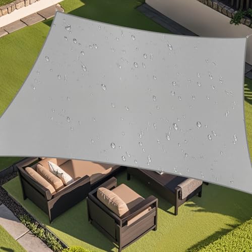 Amagenix Waterproof Sun Shade Sail 12'x12' Light Grey Shade Canopy Curved Edge 95% UV Blocking Awning Shelter for Outdoor Patio Backyard Garden Activities,Customized - color: Light Grey, size: 1 2' X 1 2', style: Waterproof Rectangular