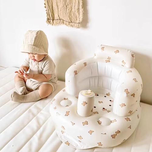 Inflatable Baby Seat - Infant Safety Support, Blow Up Baby Floor Seat with Built in Air Pump- Perfect for Travel, Beach, Camping - Ideal for Babies 3 Months and Up (Bear) - color: Bear
