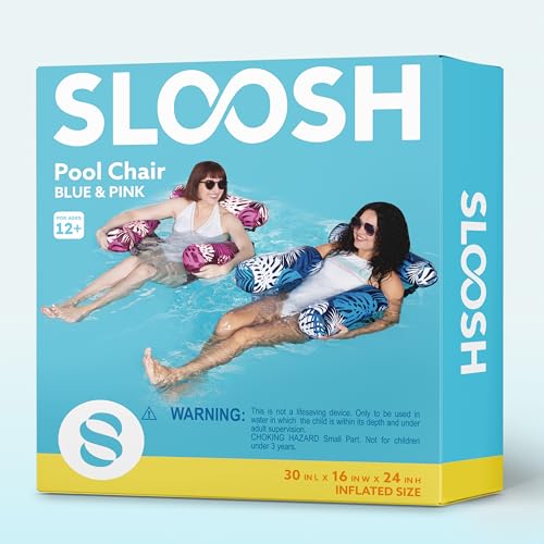 SLOOSH Inflatable Pool Floats Adult,2 Packs Floating Lounge Chairs,Blow up Pool Noodles for Adult Heavy Duty,Floating Chair for Party Summer Water Beach Lake Fun - style: Tropical Leaves-Pink,Blue