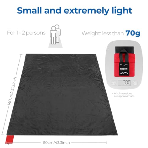 Pocket Picnic Blanket for 1-2 Persons, 43.3x55.12″(2.54oz) Super Light Compact Beach Blanket, SandProof Waterproof Portable Beach Picnic Mat for Outdoor Hiking Camping Travel Festival (Black) - color: C Black (Red Pack), size: 1-2persons（43.3x55.12″)