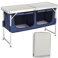 Camping Kitchen Station, 3 Adjustable Height Folding Outdoor Camp Cooking Table with Storage Organizer, Quick Set-up for Patio BBQ Picnic Glamping Traveling