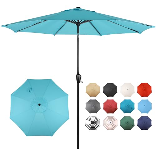 Sun-Ray 9' Round Patio Umbrella with Push-Button Tilt and Hand Crank Lift System, Market Umbrella for Porch, Deck, and Patio - color: Aqua