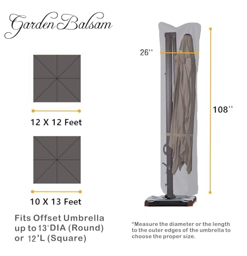 Patio Umbrella Cover for 9ft to 13ft Offset Umbrella, Water Resistant, Curved Cantilever and Straight Pole Parasol Outdoor Umbrellas Cover with Zipper and Rod - color: Cantilever (Dark Grey/WD), size: Cantilever 12'x12' or 10'x13'