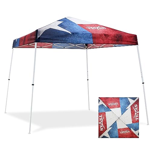 EAGLE PEAK 10x10 Slant Leg Pop-up Canopy Tent Easy One Person Setup Instant Outdoor Beach Canopy Folding Portable Sports Shelter 10x10 Base 8x8 Top (Texas Pride) - color: Texas Pride, size: 10x10