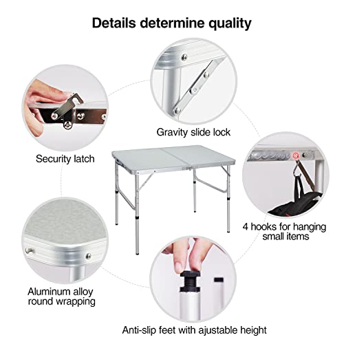 REDCAMP Aluminum Camping Table 3 Foot, Portable Folding Table Adjustable Height Lightweight for Picnic Beach Outdoor Indoor, White 36 x 24 inch - size: 3-Feet (2 heights 15"/28")