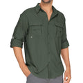 Mens Safari Shirts Long Sleeve UV Protection Hiking Fishing UPF 50+ Quick Dry Camping Travel Shirts - color: Army Green, size: Medium