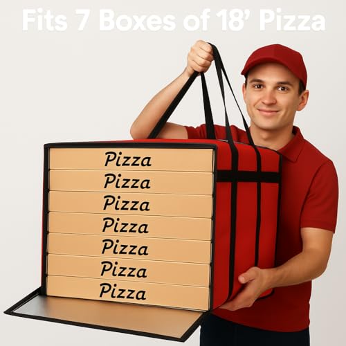 Bodaon Insulated Bag-Pizza Bags for Delivery & Plastic Portable Drink Carrier，20"x 20"x 14"Doordash Warmer/Hot Food Carrier Box, Termicas/Warming/Heat Carrying out Insulation Large Bag, Keeping Cooler - color: Red Bag with Drink Carrier, size: 20" x 20" x