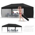 GarveeLife 10x20 Pop Up Canopy with 4 Sidewalls, Beach Ten with One Push Setup, Heavy Duty Outdoor Instant Canopy Tent with Portable Roller Bag, Silver Coated Top, 3 Adjustable Height, Sandbags,Black