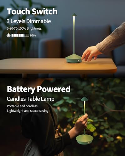 Modern Cordless Table Lamp Set of 2, Portable LED Desk Lamps, 4000mAh Rechargeable Battery Operated Lighting for Bedroom Dining Room Restaurant Coffee Shop Camping Night Light (Green) - color: Green (2 Pack)