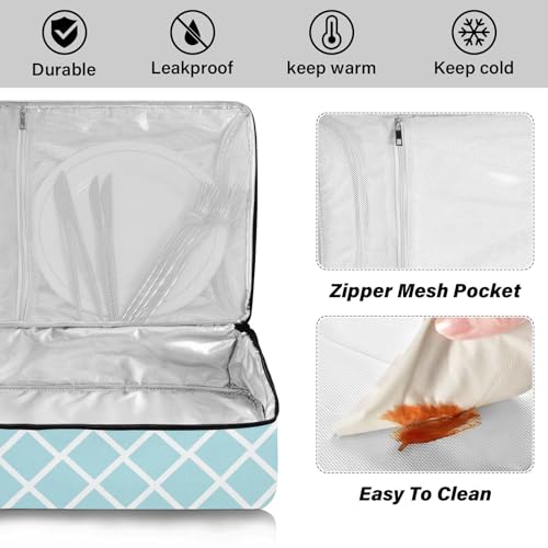 Casserole Carriers for Hot or Cold Food Reusable Casserole Dish Carrier Insulated Thermal Large Capacity Durable Perfect for Party Camping Family Gatherings Yellow Fish - color: Blue Grid Lines