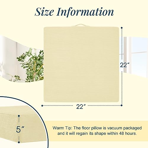 Wellsin Solid Square Floor Pillows for Adults Kids - Large Meditation Floor Pillow Seating Cushion with Thick Foam & Washable Velvet Cover, 1 Pack, 22x22x5 Inch, Beige - color: Beige, size: 1 Pack (22"x22")