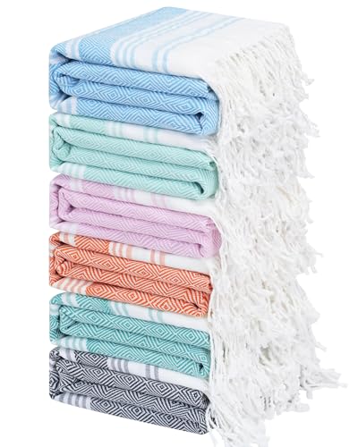 Genovega 6 Packs Oversized Turkish Beach Towel 74"x38" Thin Quick Dry Sand Free Pool Swim Towels Large XL Adult Clearance Blanket Travel Vacation Accessories Essentials Multi LightGreen Rhombus - color: Multi Lightgreen Rhombus