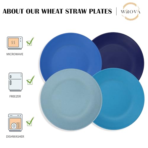 Wrova Wheat Straw Dinner Plates 10 Inch Unbreakable Set of 8 - Dishwasher & Microwave Safe Plastic Plates Reusable - Lightweight Plates for kitchen,camping,salad,appetizer - Ocean Series - color: Gradient Blue, size: 10 inch
