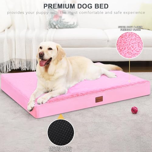 Waterproof Dog Bed Medium Size Dog Orthopedic Pet Beds for Crate with Removable Washable Cover Egg-Crate Foam Pet Pad Mat with Anti-Slip Bottom, 35x22 Inch, Pink - color: Pink, size: 35"L x 22"W x 3"H