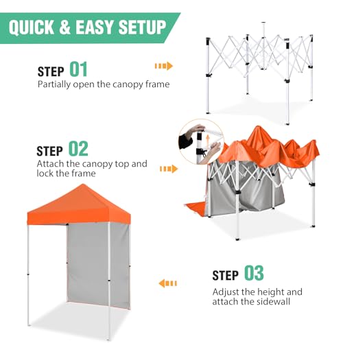 5x5 Pop Up Canopy Tent with One Sidewall, Instant Portable Beach Canopy, Outdoor Tent with Carry Bag for Camping, Sports, Tailgating, Events, Orange - color: Orange, size: With One Wall