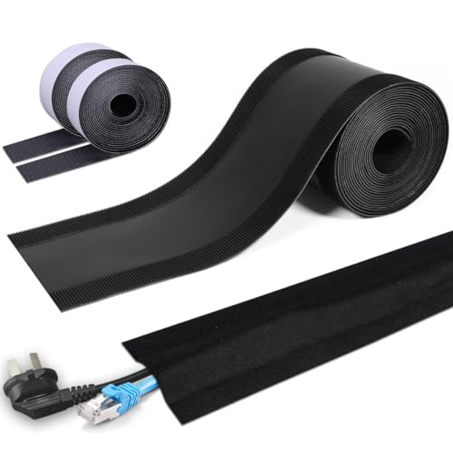 Floor Cable Covers - 10ft Oxford Fabric Cord Protector with Adhesive Hook & Loop,Waterproof Wire Storage Sleeve for Any Floor Surface,Durable Cable Management to Prevent Tripping Hazards (Black, 10ft) - color: Black, size: 10ft