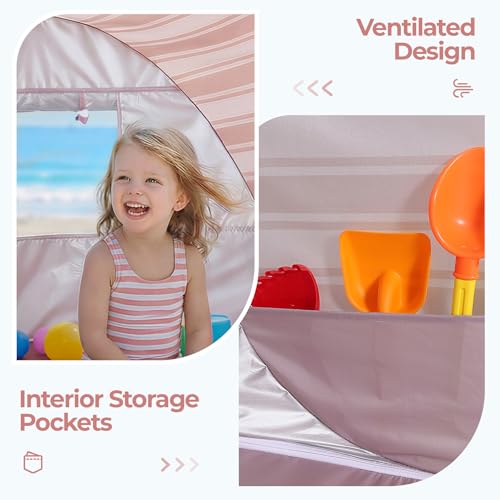 Pop Up Baby Beach Tent - Baby Tent for Beach with UPF 50+ UV Protection, Portable Sun Shade Canopy Summer Beach Essentials Outdoor for Infants (Pink Stripes) - color: Pink Stripes